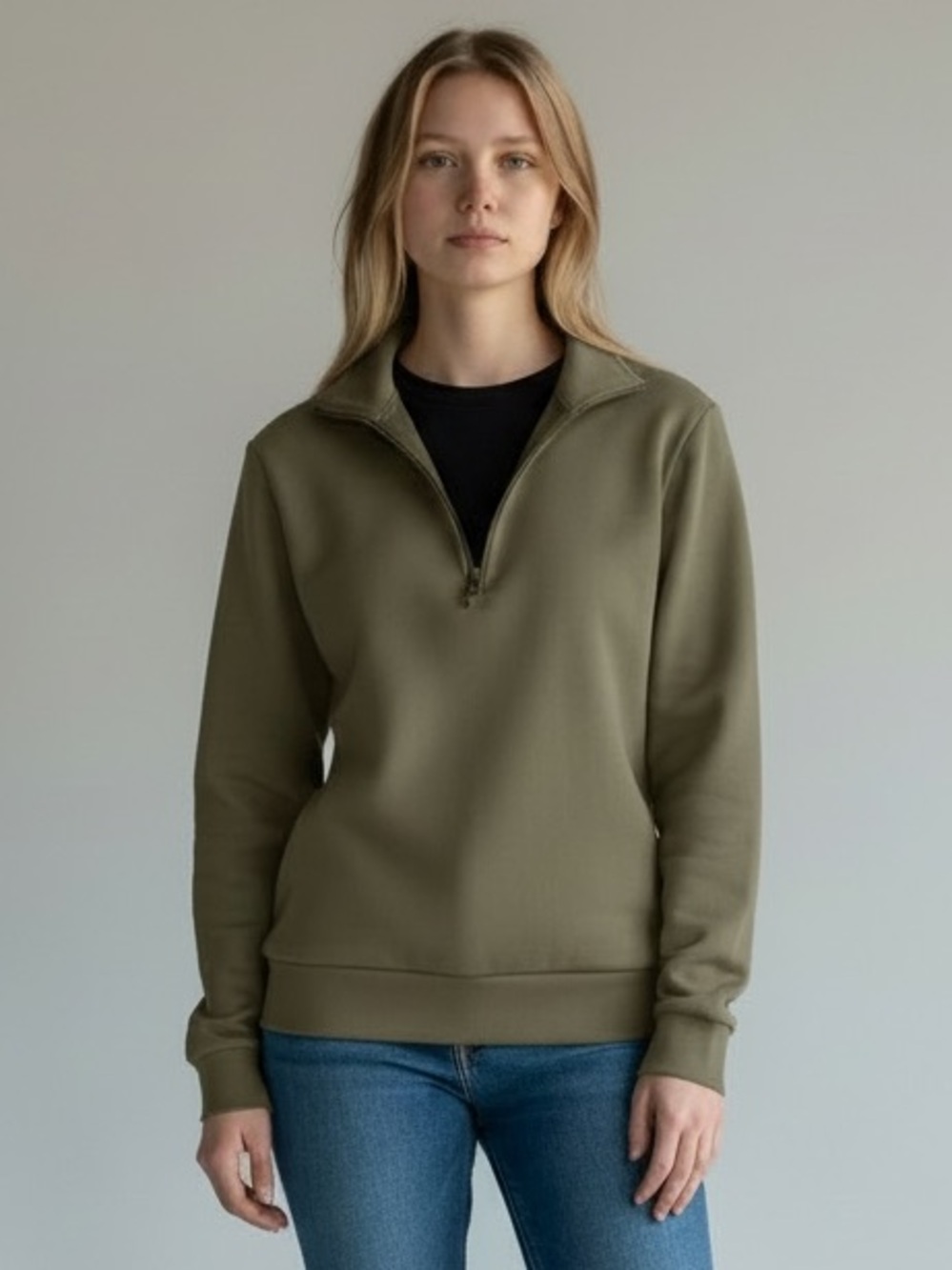 Athleta Half Zip Pullover Funnel Neck Sweatshirt Taupe Olive Women's M